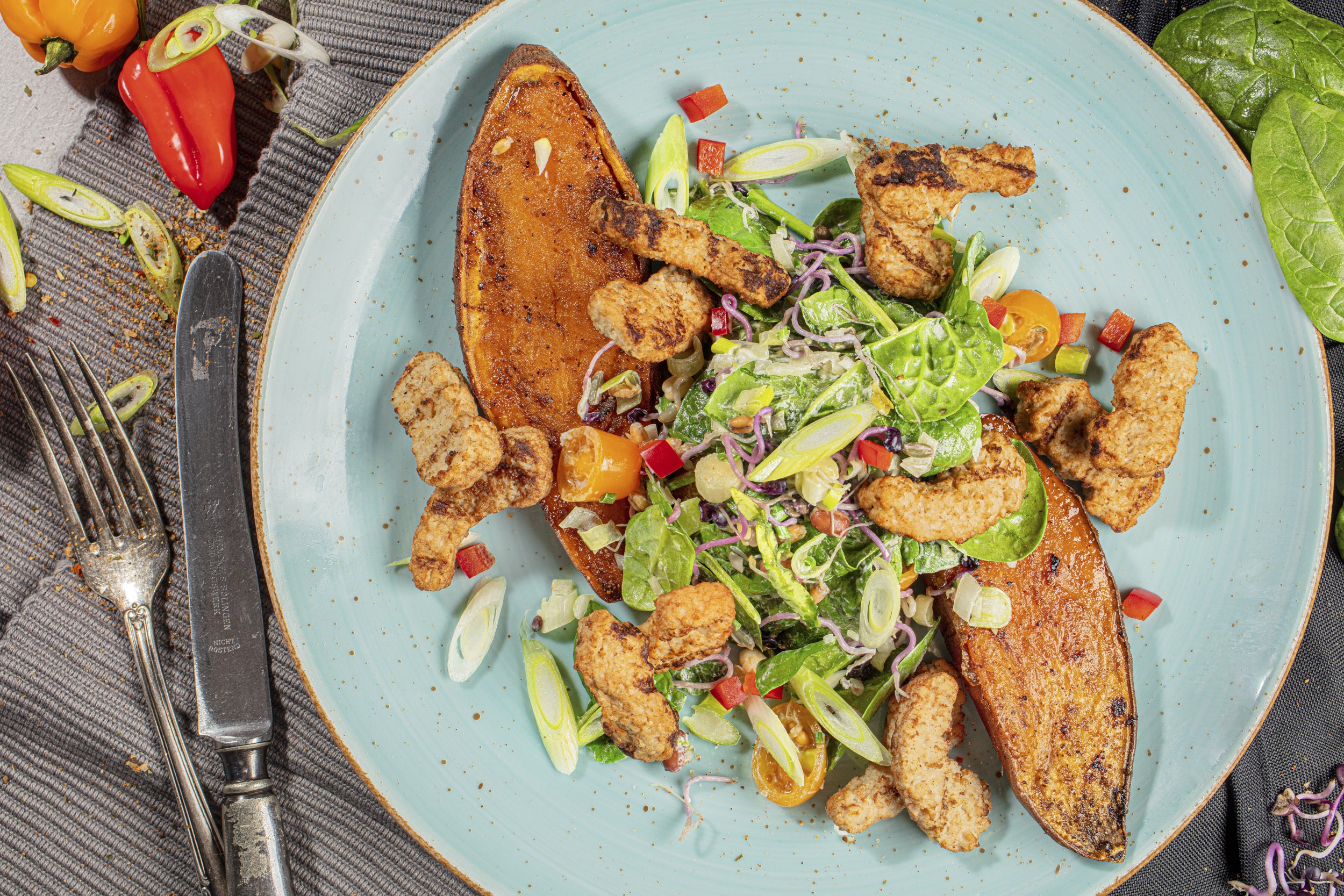 Vegetarische Filetstreifen mit Süßkartoffel I Garder Gourmet